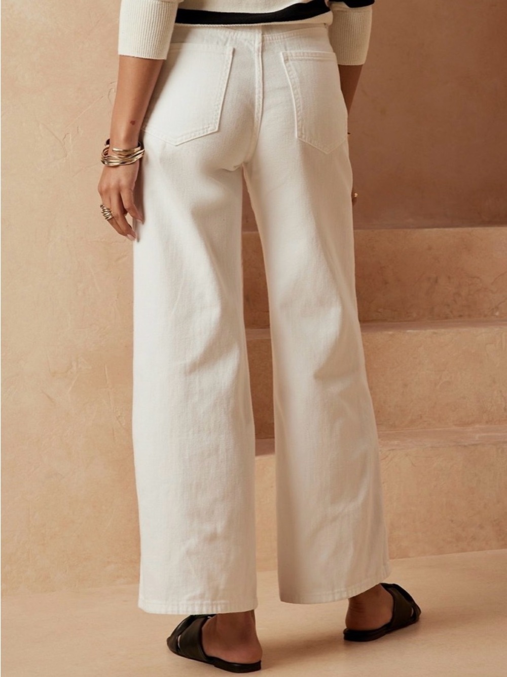 Banana Republic High-Rise Wide-Leg White Jean Premium Denim NWOT Size 31